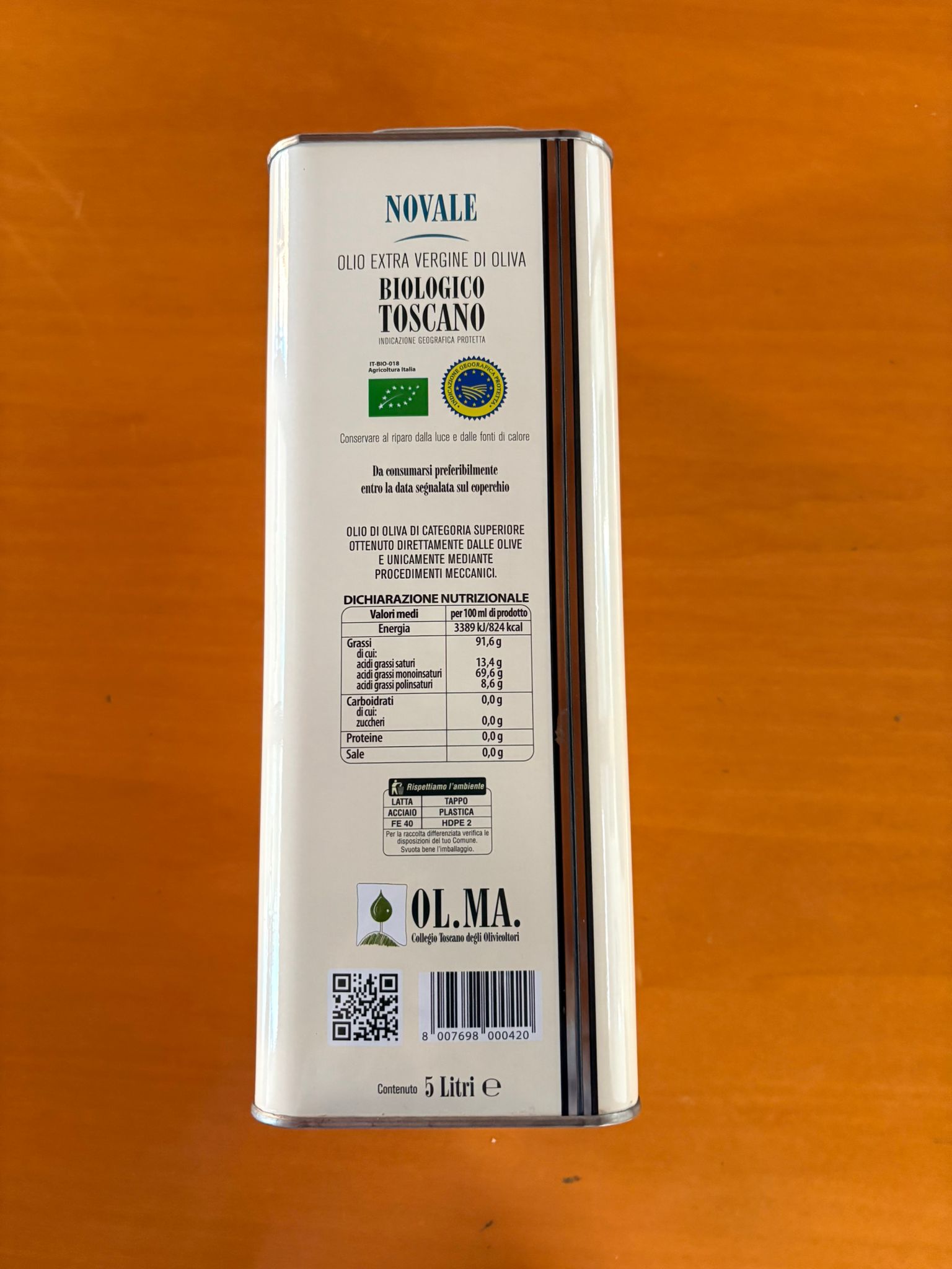 Lattina 5 Litri "Novale" - Olio Toscano IGP Biologico (Conf. 2 Pz.)