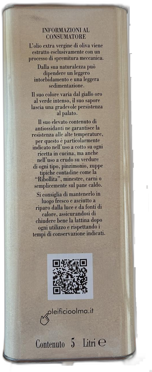 Lattina 5 Litri "Dotto" - Olio Extravergine di Oliva Biologico (Conf. 2 pz.)