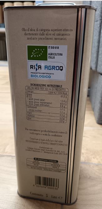 BOX - 1 Tin 5 Litre "Madonnino" Extra Virgin Olive Oil + 1 Tin 5 Litre "Dotto" Organic Extra Virgin Olive Oil